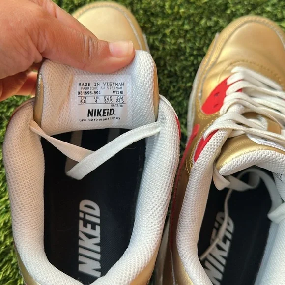 Nike Men's Red Black Gold Solid Leather Air Max 931896 994 Shoes Size 6.5 49ers - Picture 7 of 7